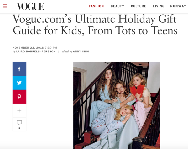Vogue magazine includes Little Citizens Boutique in their Ultimate Gift Guide for Kids