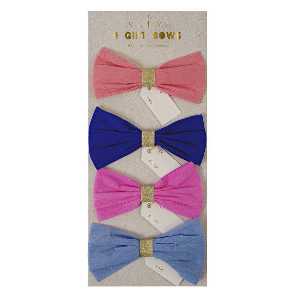 Gift Bows - Set of Four Blue, Orange and Pink Bows by Meri Meri
