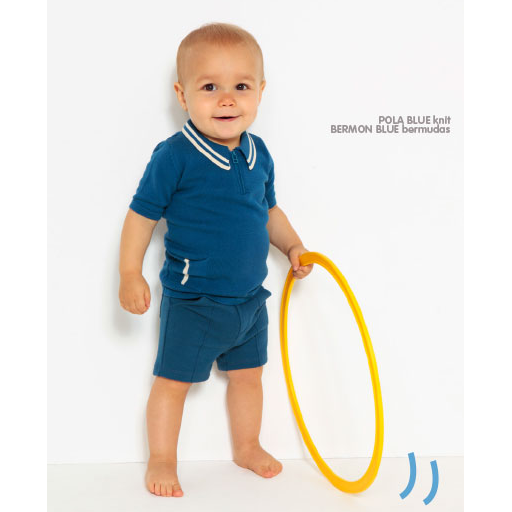 Pola Blue Knit Polo Shirt