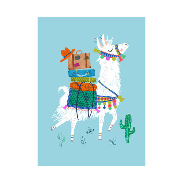 Travelling Llama Postcard by Rebecca Jones