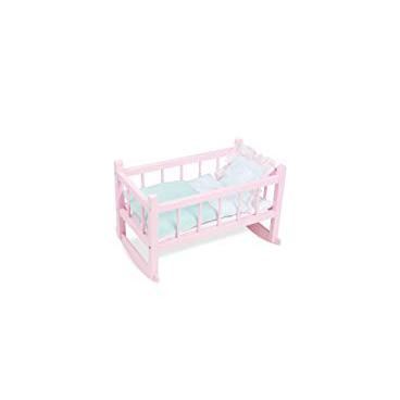 Pink Wooden Dolls Rocking Cradle - Petiticollin by Vilac