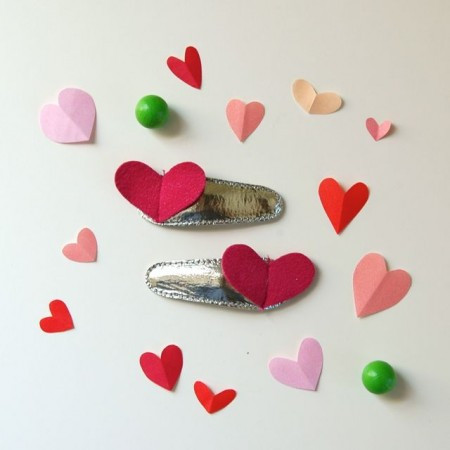 Sweetheart Hair Clips - Pink on Silver