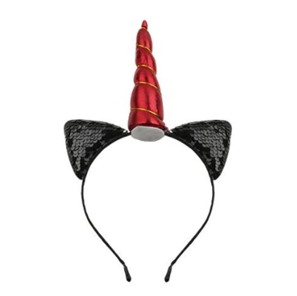 Unicorn or Caticorn Sequins Hairband in Black & Red